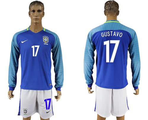 Brazil #17 Gustavo Away Long Sleeves Soccer Country Jersey